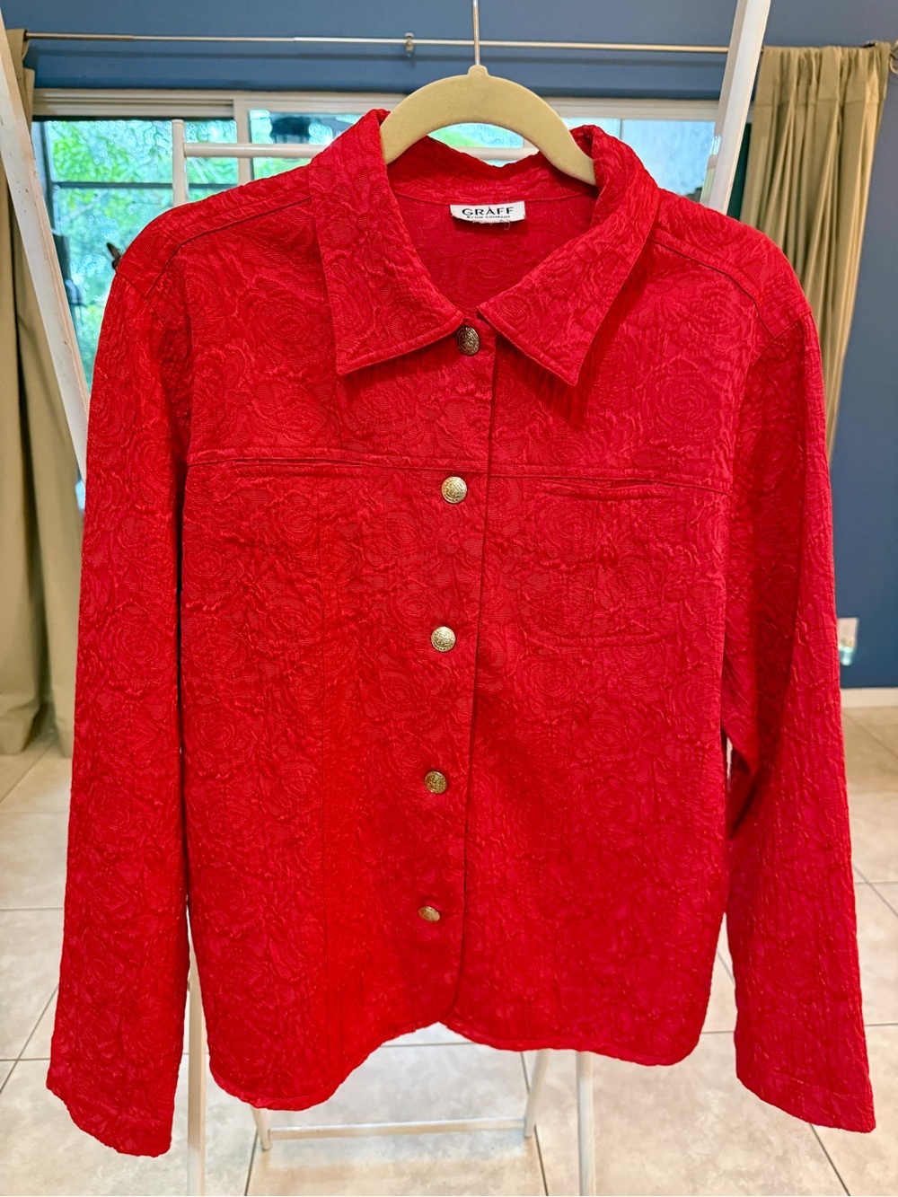 Craft Red Embossed Button-Front Jean style Jacket